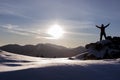 Snowy mountain adventurers at the top Royalty Free Stock Photo