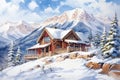 Snowy Mountain Cabin Valentine Day background Royalty Free Stock Photo