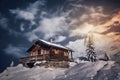 Snowy Mountain Cabin Valentine Day background Royalty Free Stock Photo