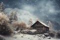Snowy Mountain Cabin Valentine Day background Royalty Free Stock Photo