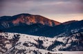 Snowy mountain hills at sunrise