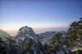 Snowy mountain huangshan sunrise