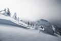 Snowy mountain landscape in cloudy weather near Rossland Range Royalty Free Stock Photo