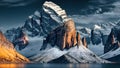 Snowy Mountain Landscape with a Majestic Peak AI generated illustration Royalty Free Stock Photo
