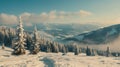 Snowy Mountain Landscape With Pine Trees and Trail Royalty Free Stock Photo