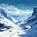 Snowy Mountain Landscape With A Road Royalty Free Stock Photo