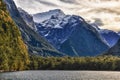 Snowy mountain in the Milford Sound, New Zealand Royalty Free Stock Photo