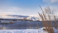 Snowy mountain near lake