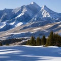 338 Snowy Mountain Peak: A serene and majestic background featuring a snow-covered mountain peak in cool and muted colors that c