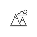 Snowy mountain peaks and clouds outline icon