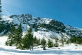 Snowy mountain peaks. Mountain landscape. Winter in the mountains. White snow.