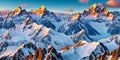 Snowy mountain peaks under a sky panorama. Generative AI. Royalty Free Stock Photo