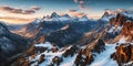 Snowy mountain peaks under a sky panorama. Generative AI. Royalty Free Stock Photo
