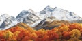 Snowy mountain range with autumn forest isolated on transparent background Royalty Free Stock Photo