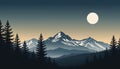 Snowy mountain range with pine forest and full moon Royalty Free Stock Photo