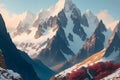 A snowy mountain range with trees and clouds image generated by Ai