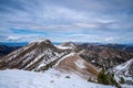 Snowy mountain ridges in the Bridger-Teton National Forest of Wyoming, on a summit Royalty Free Stock Photo