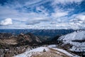 Snowy mountain ridges in the Bridger-Teton National Forest of Wyoming, on a summit Royalty Free Stock Photo