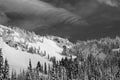 Snowy Mountain Scene In Black And White At Mount Rainier National Park Royalty Free Stock Photo