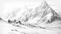 Snowy Mountain Scene Sketch With Folkloric Realism