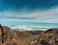 Snowy mountain - sleeping volcano Iztaccihuatl under blue clear sky