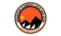 snowy mountain with sun, orange color icon logo Royalty Free Stock Photo
