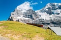 Snowy mountain and train at Jungfrau Eigergletscher in Switzerland Royalty Free Stock Photo