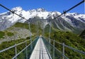 Snowy mountain view during a hike from a suspension bridge