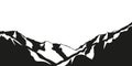 Snowy mountains black and white vector illustration