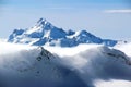 Snowy Mountains in the clouds blue sky Caucasus Elbrus