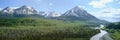 Snowy mountains, green forests and river in Matanuska Valley, Alaska Royalty Free Stock Photo