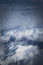 Snowy mountains in the Italian alps. Aerial, high altitude view