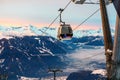 Snowy mountains in Kronplatz, Italy. Golden hour