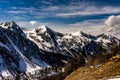 Snowy mountains panorama in ski resort isola 2000, france