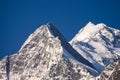 The snowy mountains peaks against blue sky in Dhikur Pokhari, Kaski, Annapurna circuit trek, Nepal