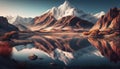Snowy Mountains Reflect on Lake Water Landscape Background AI Generative Royalty Free Stock Photo
