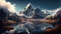 Snowy Mountains Reflect on Lake Water Landscape Background AI Generative Royalty Free Stock Photo