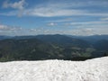 Snowy mountains in the summer