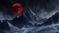 Snowy mountains under red moon night sky Royalty Free Stock Photo