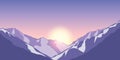 Snowy mountains in violet colors at sunset winter landscape background