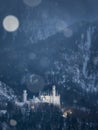 A snowy Neuschwanstein Castle in winter in Bavaria