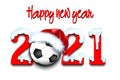 Snowy New Year numbers 2021 and soccer ball Royalty Free Stock Photo