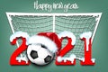 Snowy New Year numbers 2021 and soccer ball Royalty Free Stock Photo