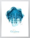 Snowy New York city. Paper art greeting card. Royalty Free Stock Photo