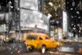 Snowy New York City Street Scene at Night Royalty Free Stock Photo