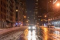 A snowy night time street in Brooklyn New York Royalty Free Stock Photo