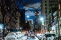 A snowy night time street in Brooklyn New York Royalty Free Stock Photo