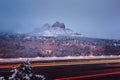 Snow in Sedona, Arizona during a winter storm. Royalty Free Stock Photo