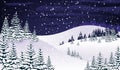 Snowy night winter forest with spruce covered by falling snow and snowflakes vector illustration Royalty Free Stock Photo