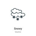 Snowy outline vector icon. Thin line black snowy icon, flat vector simple element illustration from editable weather concept